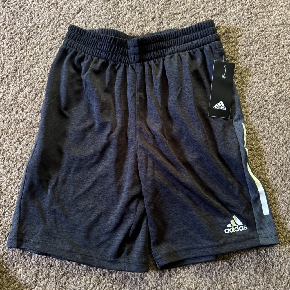 Adidas Kids Black Athletic Shorts 3-Stripe M 10/12 New
